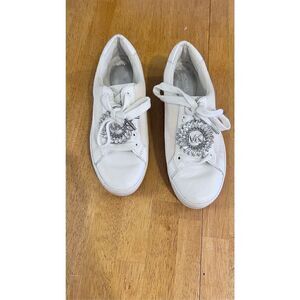 MICHAEL KORS WHITE LEATHER CANVIS LACE UP SNEAKER WOMENS SZ 5.5